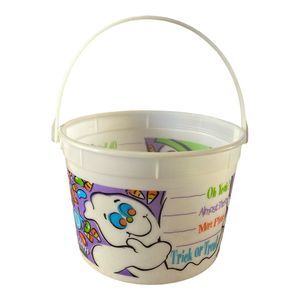 Vintage 90s Berry Plastics Halloween Pail Bucket Glow In The Dark Ghost Skeleton